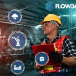 Mann in der Produktion ist umgeben von Symbolen für einen digitalen Workflow