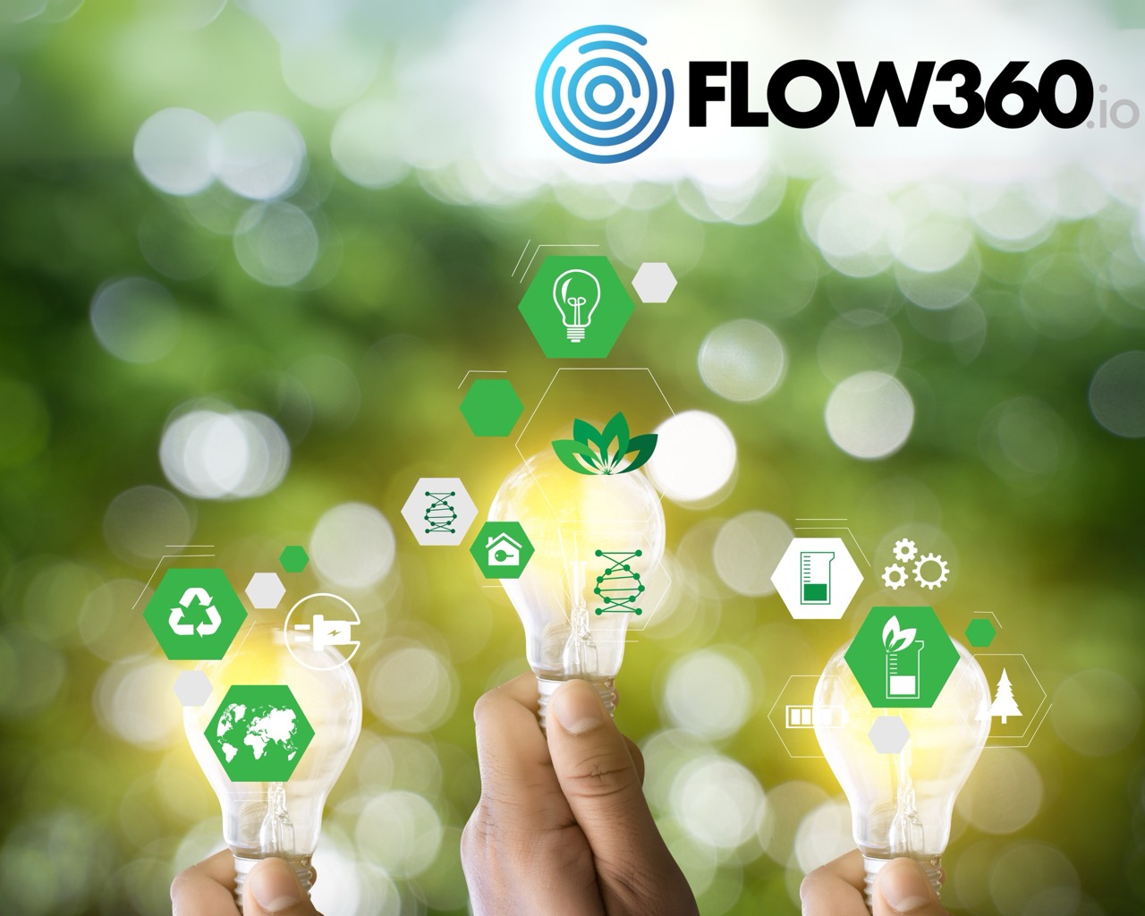 Nachhaltigkeit und Anpassungsfähigkeit werden durch drei Glühbirnen und einen grünen Hintergrund dargestellt.