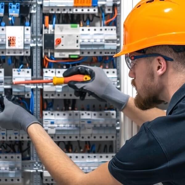 Techniker bei der Arbeit vor Ort.